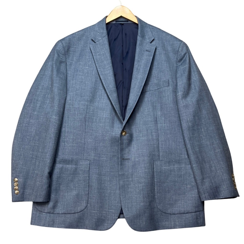 Jos A Bank 1905 Blazer Mens 48R Blue Wool Silk Linen Tailored Fit Sport Coat EUC